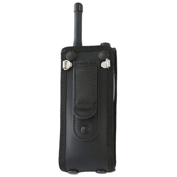 SC20 Lightweight Leather Case in black with belt clip and two metal loops back view