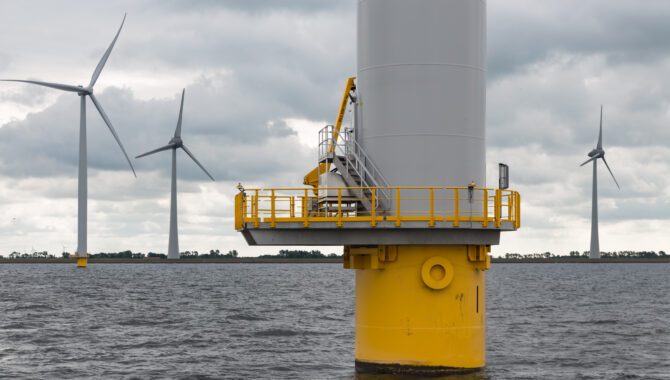 Wind farm tower at sea