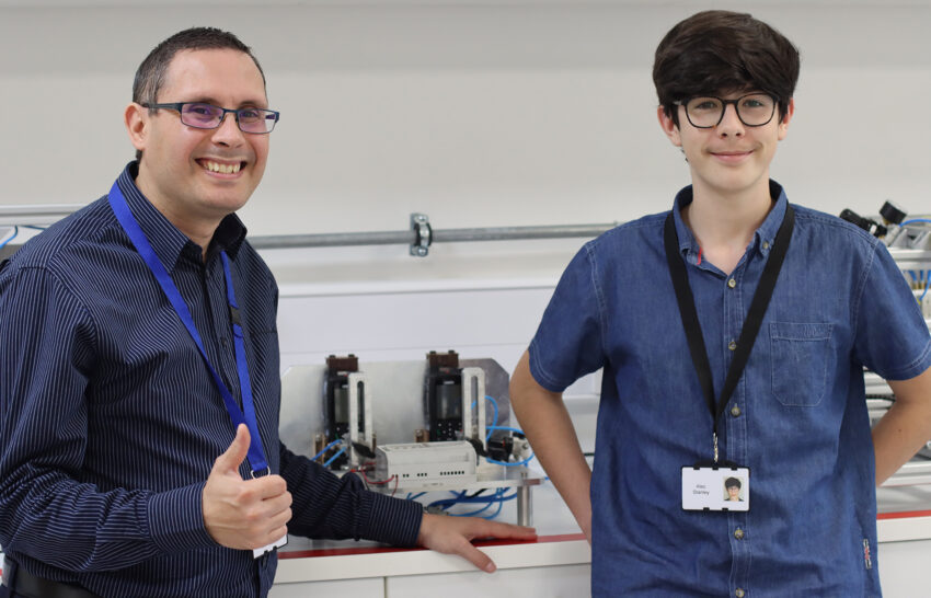 Mechanical Engineer Andrea with work experience student, Alec